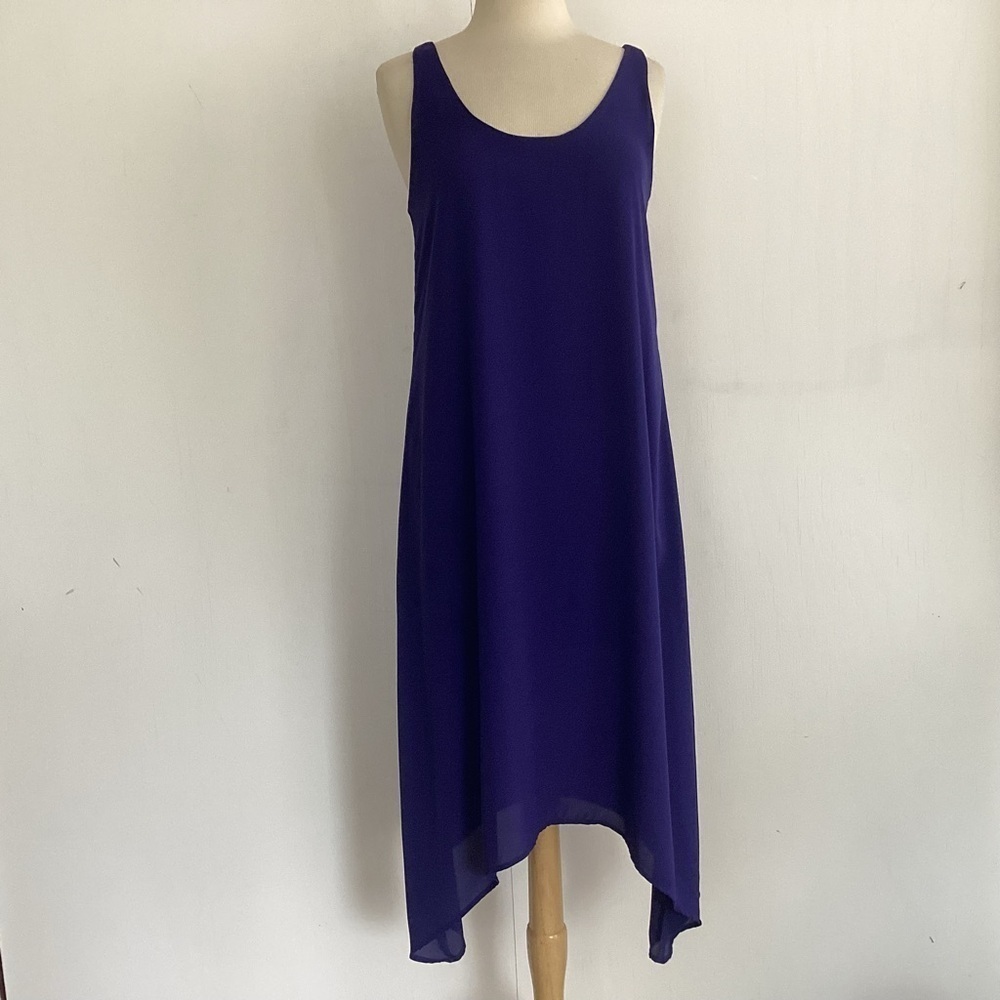 Three Eighty Two, Cobalt Blue Cara SharkBite scoop neck lined sexy MIDI Dress XS